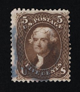 GENUINE SCOTT #76a FINE USED 1863 BLACK-BROWN COLOR JEFFERSON CORK CANCEL #17769