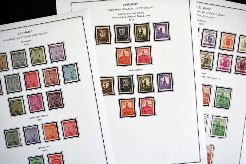 COLOR PRINTED OCCUPIED GERMANY 1945-1949 STAMP ALBUM PAGES (50 illustr. pages)