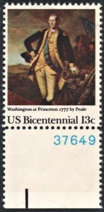 SC#1704 13¢ Washington at Princeton 1777 by Peale Plate Single (1977) MNH