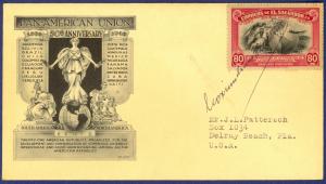 EL SALVADOR 1940 PAN AMERICAN UNION Cover Autographed By President Martinez