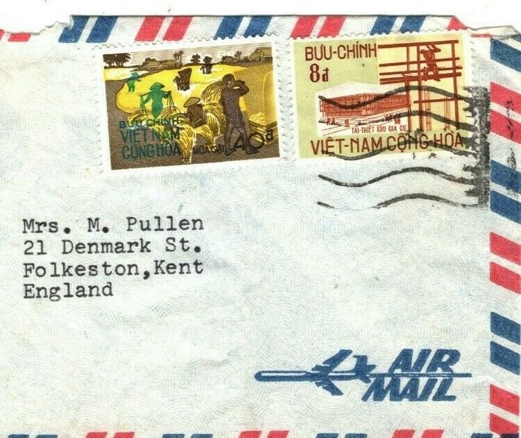 SOUTH VIETNAM Air Mail Cover GB Folkestone {samwells-covers} AA209