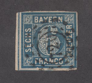 Bavaria Mi 10a used 1862 6kr greyish ultra Numeral, 720 in millwheel, scarce