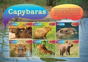 Guyana 2015 - Animals Capybaras - Sheet of 6 Stamps - Scott #4452 - MNH