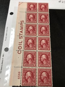 US 425 Washington 2C Plate Block of 12 With Imprint Coil Stamps Pl#6568 Superb