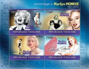 Togo 2010 MNH - Tribute to Marilyn Monroe. YT 2184-2187, Mi 3529-3532