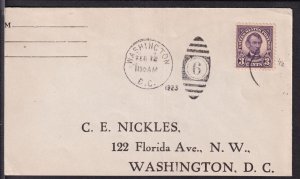 1923 Sc 555 3c Lincoln FDC Washington DC cancel to Nickles CV $40 (1G