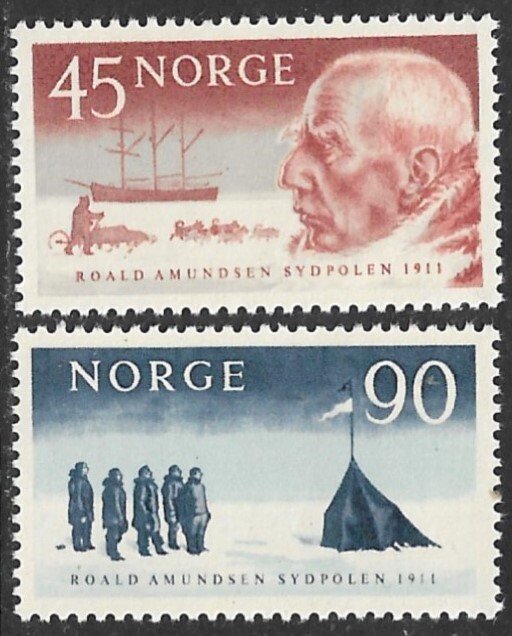 NORWAY 1961 Roald Amundsen South Pole Expedition Set Sc 399-400 MNH