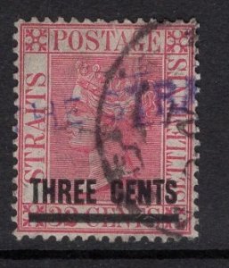 Straits Settlements  #74  used  1885  Victoria  surcharge 3c on 32c