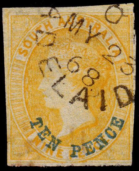 South Australia Scott 23 (1867) Used F, CV $35.00 M