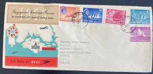 1955 Singapore Malaya Airmail Souvenir cover To London England Special Stamp Iss