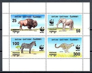 Batum 1994 WWF Wild Animals Mammals Elephant Zebra Big Cat Nature Stamps M/S MNH