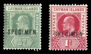 Cayman Islands #3-4S, 1902 Edward, 1/2p and 1p, overprinted Specimen, hinged