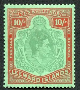 Leeward Is SG113b 10/- Green and red/green (Ord) (tone spot) M/M Cat 150 pounds