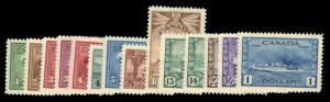 Canada #249-262 Cat$173.45, 1942-43 War Effort, complete set, never hinged