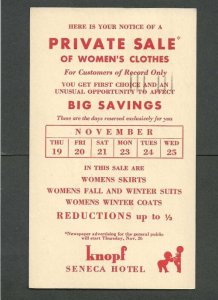 1953 Rochester NY Knopf In Seneca Hotel Has Sale Of Womens Clothing 1/3 Off
