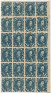 CSA Scott #4 Stone 2 Mint OG NH Block of 24 Confederate Stamps Narrow Gutter VF