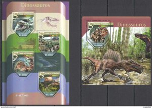 2015 S. Tome & Principe Dinosaurs Fauna Kb+Bl ** St1478