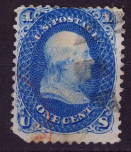 USA, 1861, Benjamin Franklin 1c, Dark Blue,Scott #63,Interesting reverse print ​