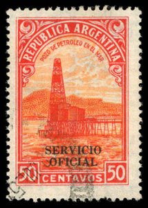 ARGENTINA Sc O77 USED - 1944 50c  Oil Well , Ovpt. 11mm, SERVICIO OFICIAL
