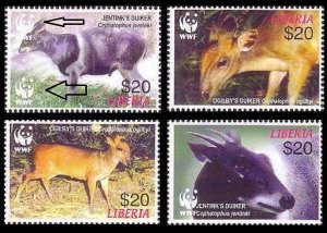 Liberia WWF Duikers 4v with ERROR Double Logo 2005 MNH SC#2370 a-d MI#5100F-5103