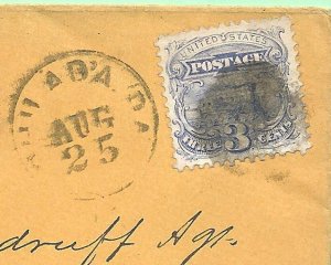 ​8/25/1869 cover Philadelphia R Wood Co Scott 114 F-VF Woodruff Gas Lt Bridgeton