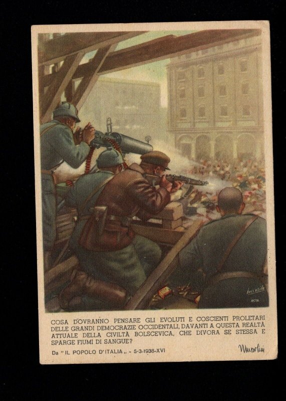 Italy WWII Mussolini Quote Soviet Soldiers Gun Down People USED 1942 Postcard 1d