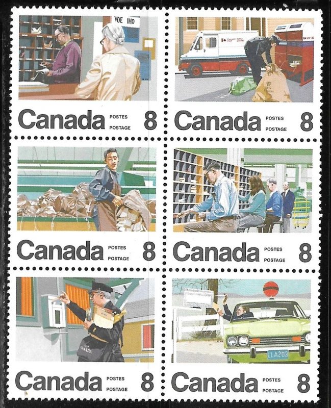 Canada 634-639: 8c Letter Carrier Delivery Service, Block, MNH, VF