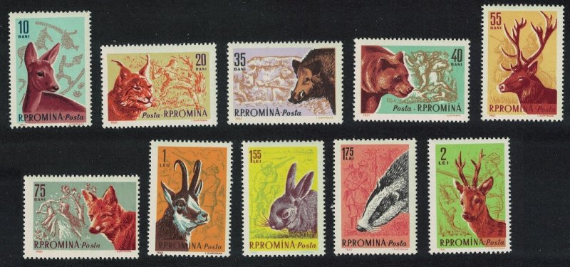 Romania Deer Lynx Boar Bear Fox Hare Badger Chamois Forest Animals 10v 1961