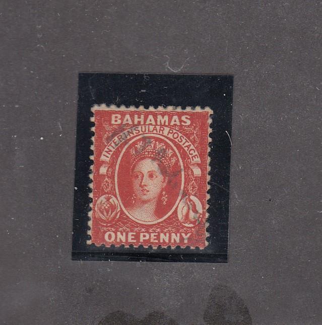 BAHAMAS # 8 QUEEN VICTORIA 1p EXTREMELY LIGHT USED CAT VALUE $125