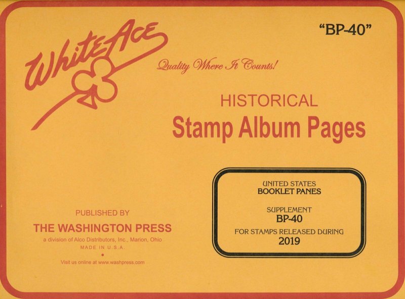 WHITE ACE 2019 US Booklet Panes Stamp Album Supplement BP-40