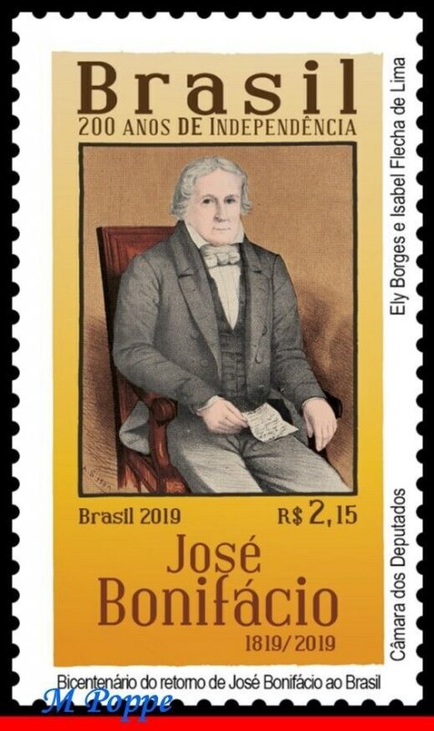 3417 BRAZIL 2019 JOSE BONIFACIO, CELEBRITY, 200 YEARS INDEPENDENCE, SHEET MNH