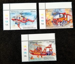 Malaysia Rescue Vehicle 2024 Helicopter Fire Engine Boat Brigade Stamp plate MNH