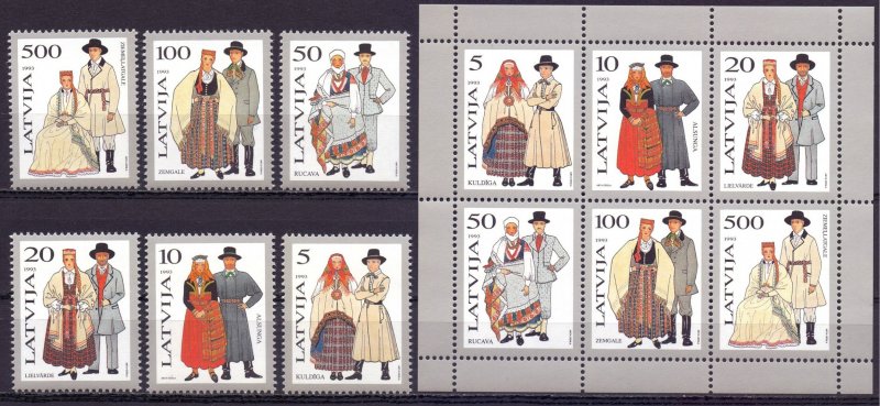 Latvia. 1993. 351-56, bl3. Folk costumes. MNH.