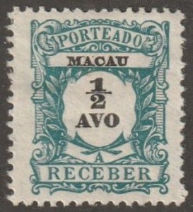 Macao, stamp, Scott#J1,  mint, hinged,  1/2, Avos,