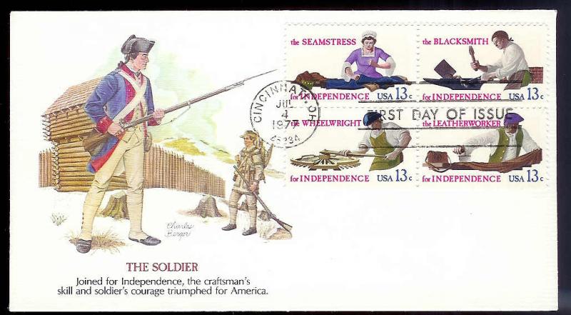 UNITED STATES FDC 13¢ American Crafts block 1977 Fleetwood