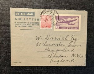 1954 Dinapore Cantt India Airmail Air Letter Cover to London England