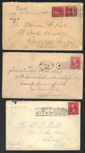 US 1890-1900s 3 CVR UNUSUAL & RARE CANCEL NANTUCKET MAS SPRINGFIELD & CHICAGO IL