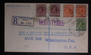 1918 Stanley Falkland Island Registered Cover To Wilmington CA USA