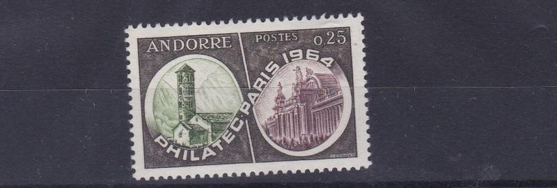 FRENCH ANDORRA 1964  S G F189  25C GREEN PURPLE & BROWN STAMP EXHIB   M / N / H 