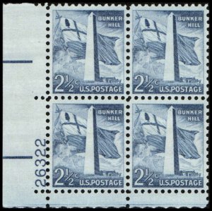 US #1034 BUNKER HILL MNH LL PLATE BLOCK #26322