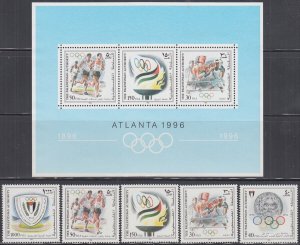 PALESTINE AUTHORITY Sc #49-53,53a  SET & S/S - 1996 ATLANTA OLYMPIC GAMES