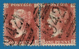 [sto634] GB QV 1878 1d Plate195 Pair used in Cyprus LARNACA cancel (942) SG Z15