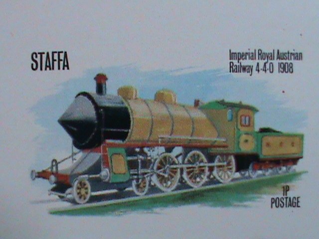 ​STAFFA-SCOTLAND -PROMOTION WORLD FAMOUS TRAINS-IMPERF MNH S/S -EST.$14 VF