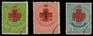Thailand #B38-40, 1955 Red Cross Overprints, set of three, cancelled to order