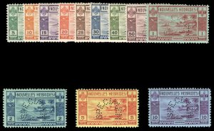 New Hebrides 1938 KGVI complete set perforated SPECIMEN vfm. SG F53s-F64s.