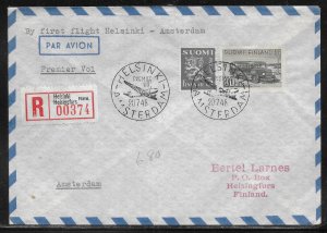 Finland FFC First Flight Cover Helsinki to Amsterdam 20.7.48 (*sch*)