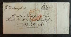 1852 London England Stampless Letter Cover To New York USA Via Washington