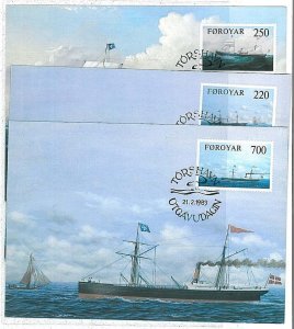 14674 - FAROE ISLANDS - SET OF 3 MAXIMUM CARDS - 1983: BOATS SHIPS-