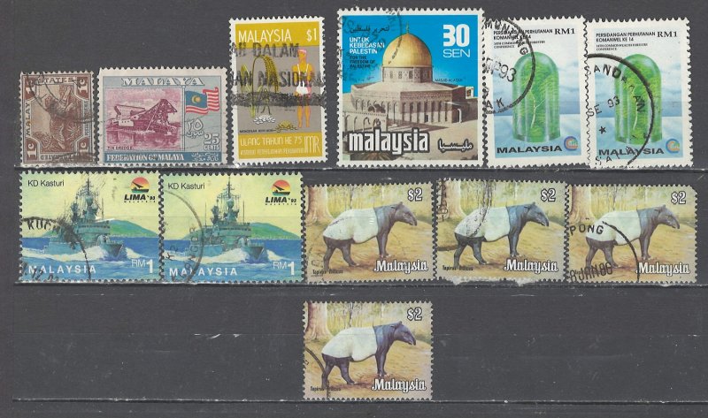 COLLECTION LOT # 2563 MALAYA/MALAYSIA 12 STAMPS 1906+ CLEARANCE CV+$16