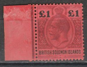 BRITISH SOLOMON ISLANDS 1914 KGV 1 POUND TOP VALUE